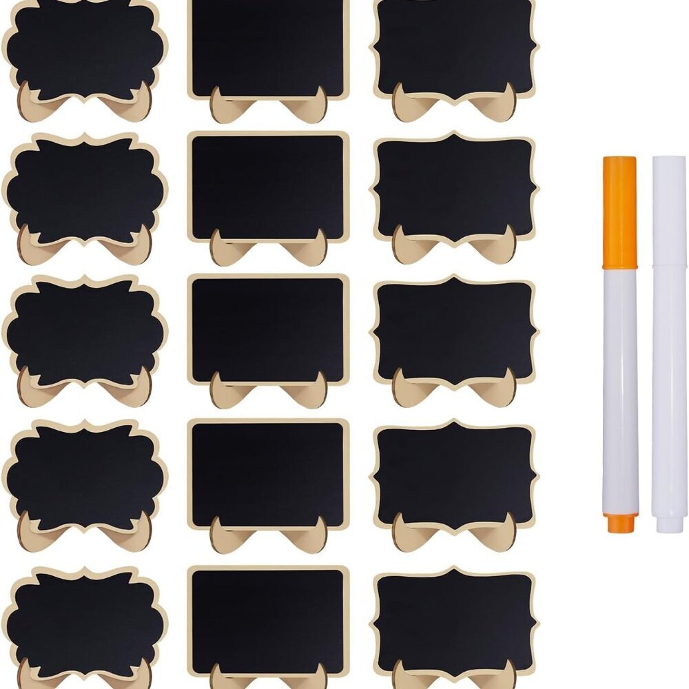 15 Pcs Mini Wooden Chalkboards Signs for Wedding and Food, Messages Signs, 3 Sha